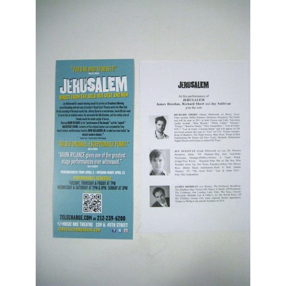 Jerusalem Playbill 2011 The Music Box Ticket Flyer Mark Rylance John Gallagher - Picture 6 of 11